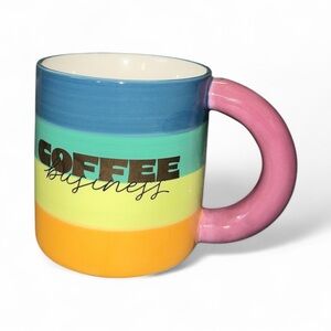Vibrant Striped Ceramic Mug with Pink Handle​